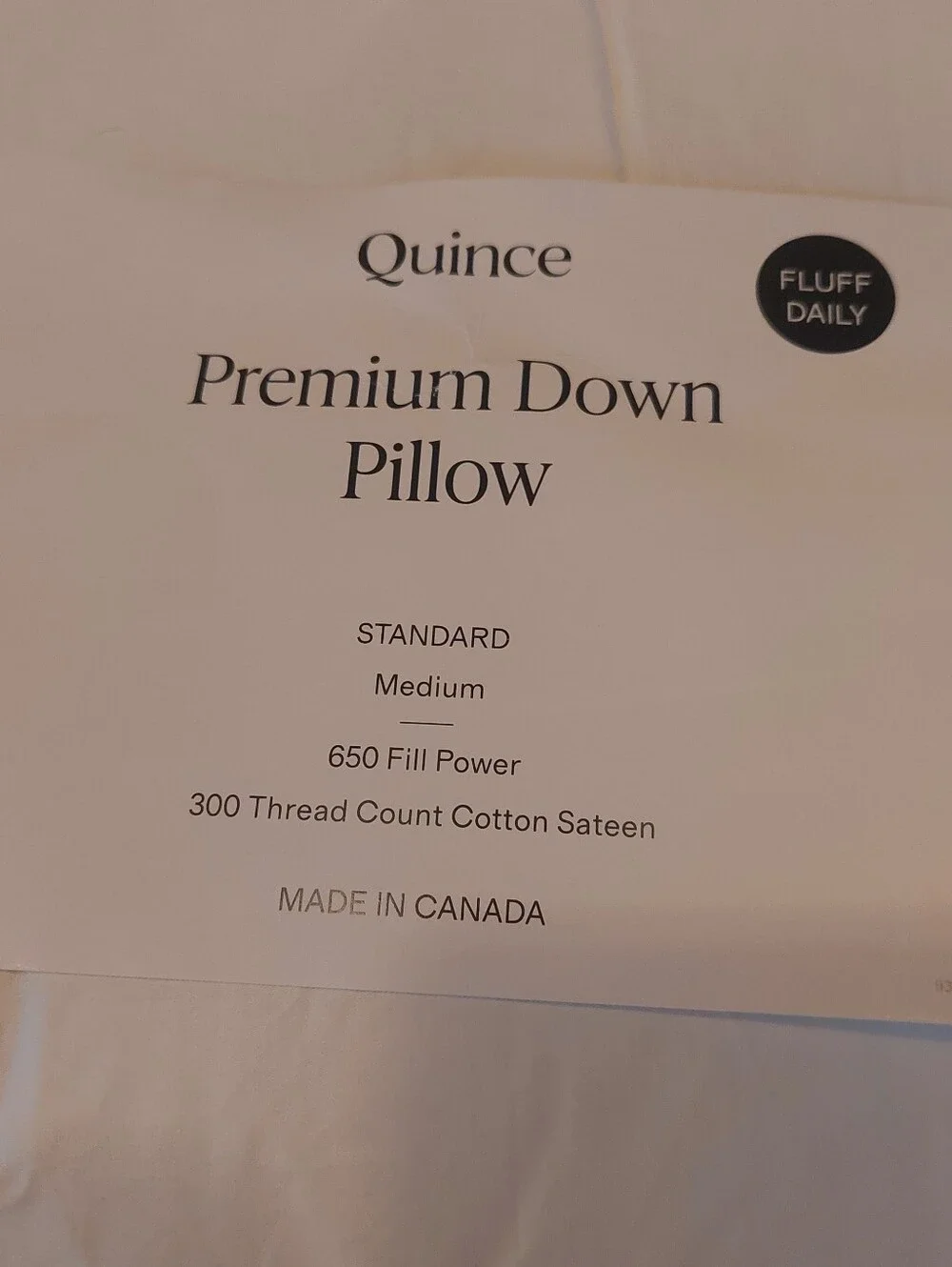 NWOT- Quince Standard White Duck Down Premium Pillow (Medium)(P14)